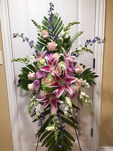 Pink Green &amp; Blue Standing Funeral Spray